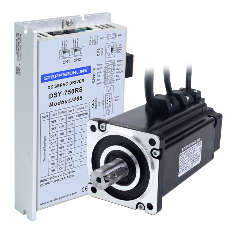 DSY-serie 750W RS485 DC-servomotor 24-70VDC 2,39Nm met rem 3000rpm 17-bits incrementele encoder IP65 - DSY-RS750L2B2-M17S | StepperOnline