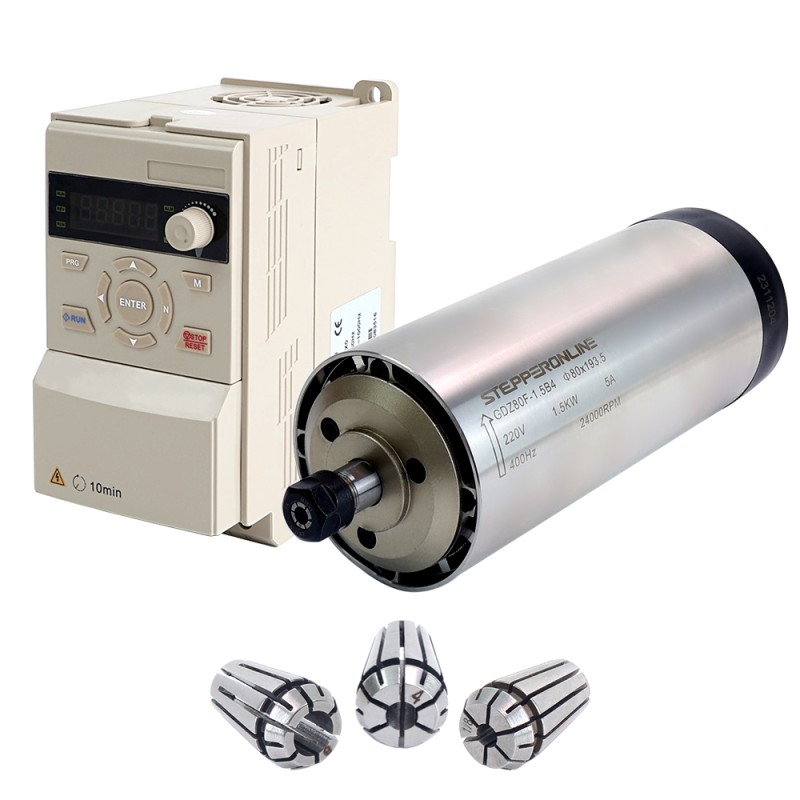 220V 1.5KW φ80x193.5mm luchtgekoelde spindelmotor en 2HP 1.5KW 7.0A variabele frequentieaandrijving kit
