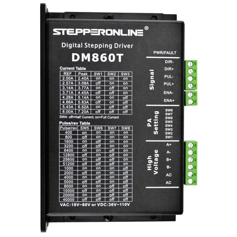 Digitale stappendriver 2,4-7,2A 18-80VAC of 24-110VDC voor Nema 34-motor - DM860T | StepperOnline