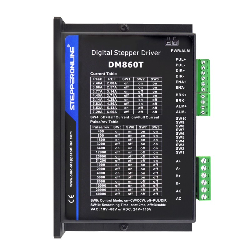 Digitale stappendriver 2,4-7,2A 18-80VAC of 24-110VDC voor Nema 34-motor - DM860T | StepperOnline
