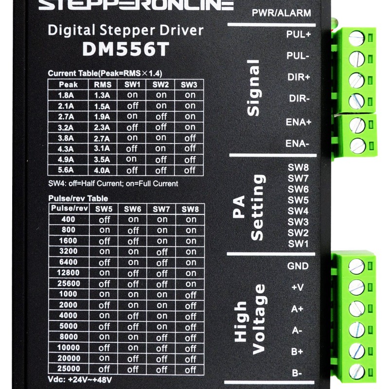 3 As Stepper CNC Kit 3.0Nm (425oz.in) 4.2A Nema 23 Stepper Motor & Driver DM556T & 48V Voeding