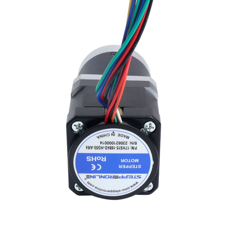Nema 17 stappenmotor met versnellingsbakoverbrengingsverhouding 50:1 en magnetische encoder 1000PPR (4000CPR) - 17HS15-1684D-HG50-AR4 | StepperOnline